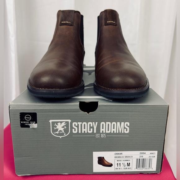 Stacy Adam’s Men’s OSKAR Brown Crazy Horse Leather Chelsea Boot Wood Hee… - Picture 6 of 14